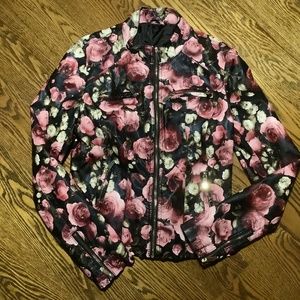 Floral Faux Leather Bomber Motorcycle style Jacket Size XS or XXS